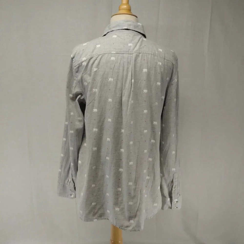 Talbots LS Polar Bear Button-Up Shirt 100% Cotton Light Gray Size Large - Picture 5 of 8